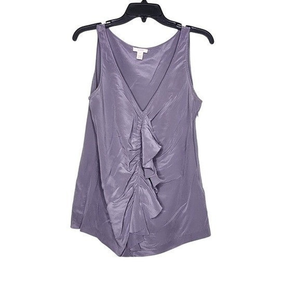 Vintage‎ Y2K J Crew Silk Tank Top Gray Ruffle V-Neck Sleeveless Preppy 8